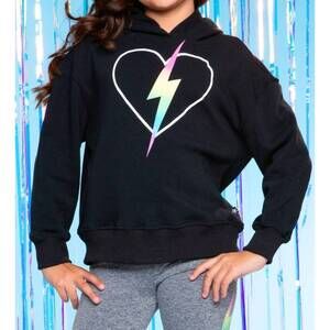 NEW PIXIE LANE soft french terry everyday hoodie in black rainbow heart bolt